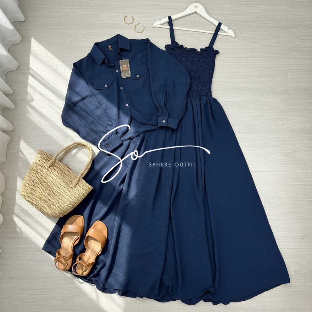Elevate Your Wardrobe with Our Chic Smocked Maxi Dress & Cropped Collared Jacket Set!