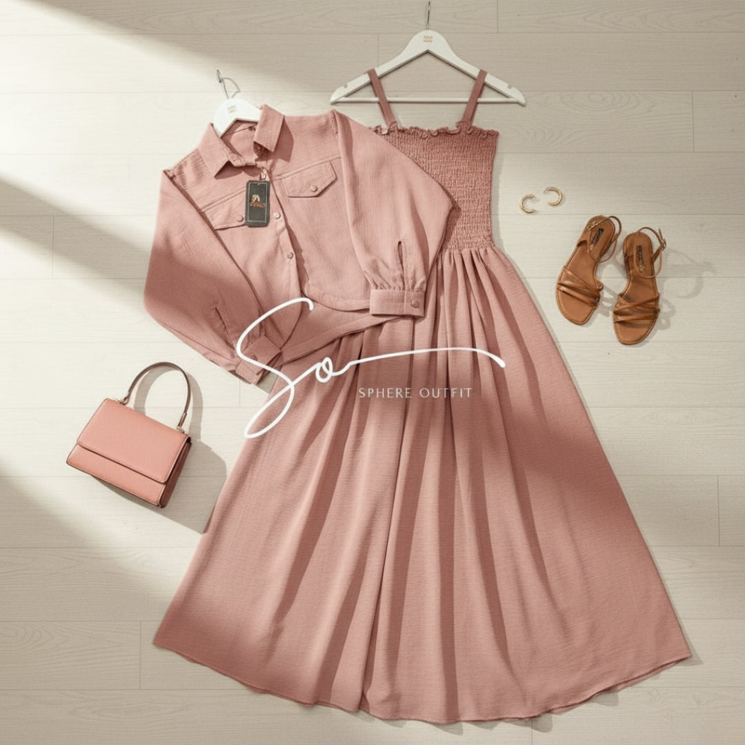 Elevate Your Wardrobe with Our Chic Smocked Maxi Dress & Cropped Collared Jacket Set!