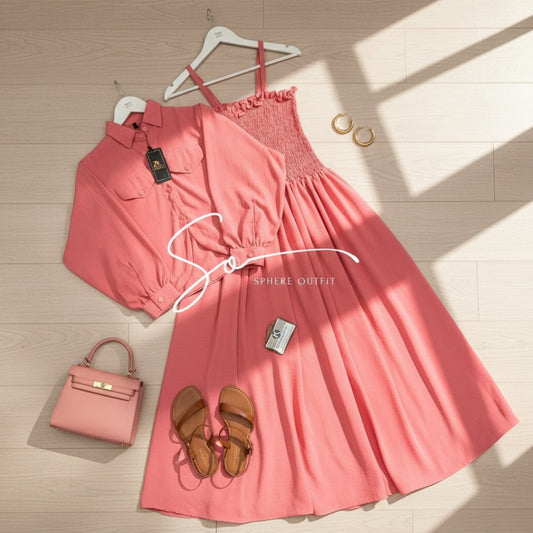 Elevate Your Wardrobe with Our Chic Smocked Maxi Dress & Cropped Collared Jacket Set!