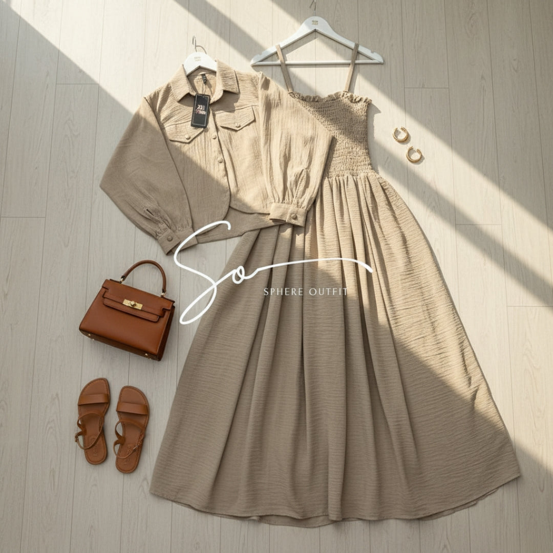 Elevate Your Wardrobe with Our Chic Smocked Maxi Dress & Cropped Collared Jacket Set!