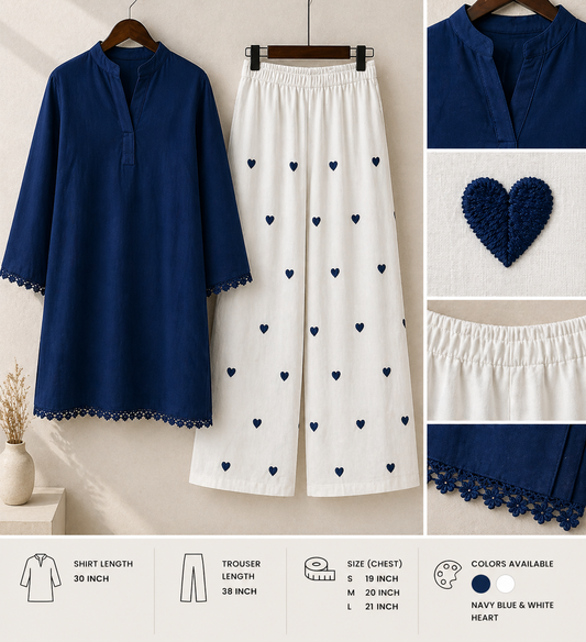 Premium Heart Embroidered Co-Ord Set