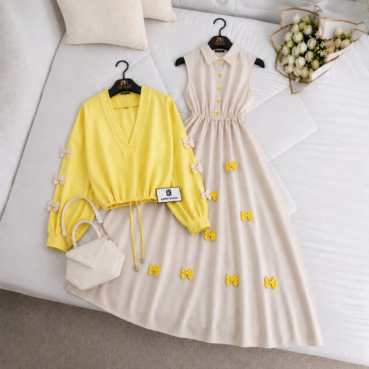 Elegant Bow Maxi Dress Co-Ord Set