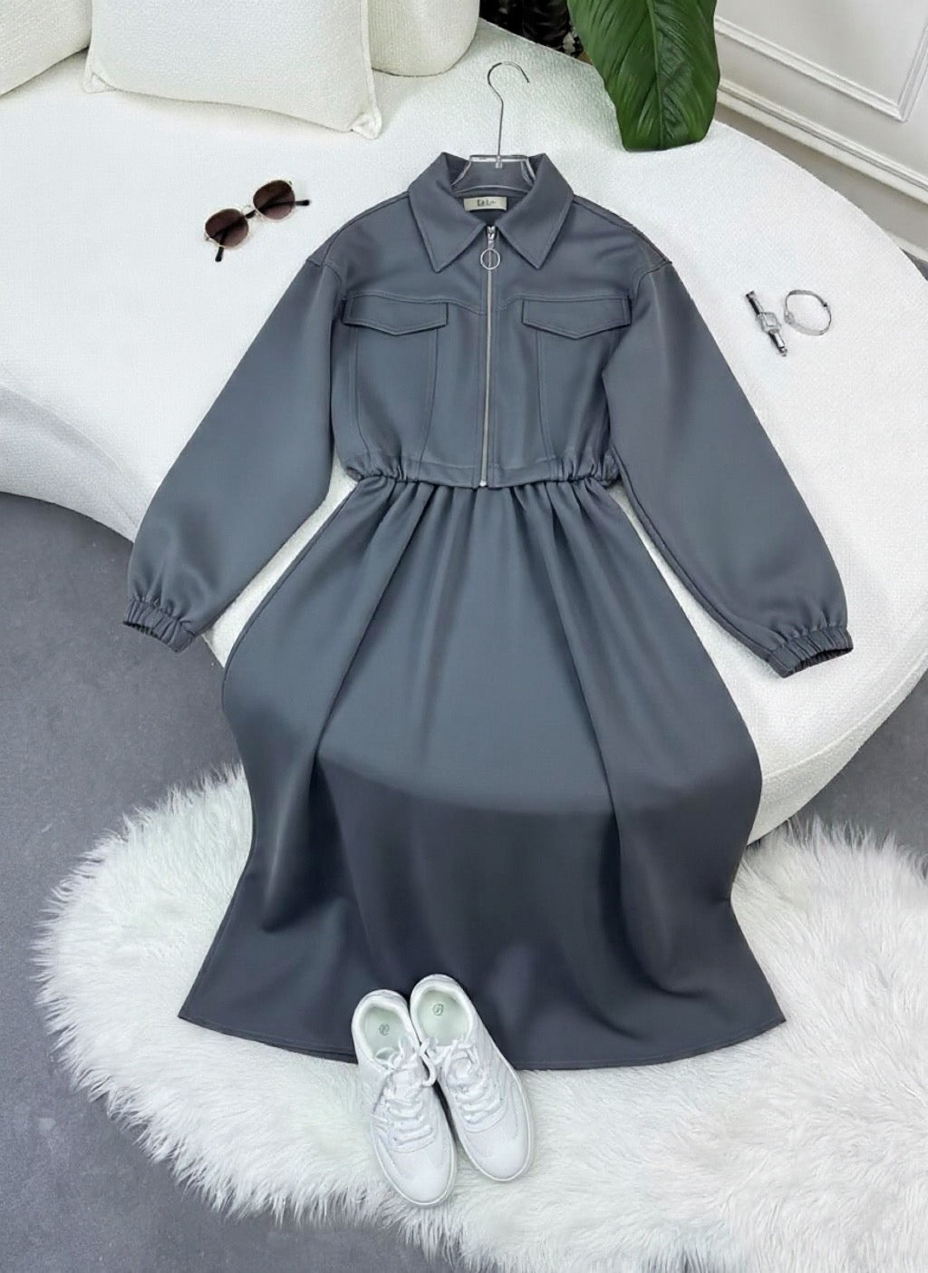 Women's Winter Fleece Zip-Up Dress β 280 GSM