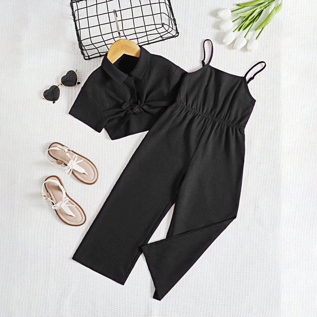 Midnight Charm Jumpsuit Set - Black Sleeveless Romper with Shorts