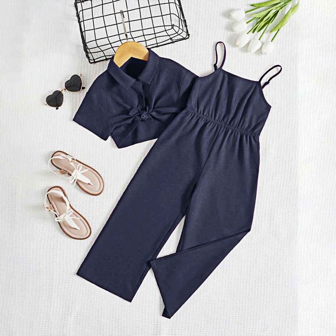 Midnight Charm Jumpsuit Set - Navyblue Sleeveless Romper with Shorts