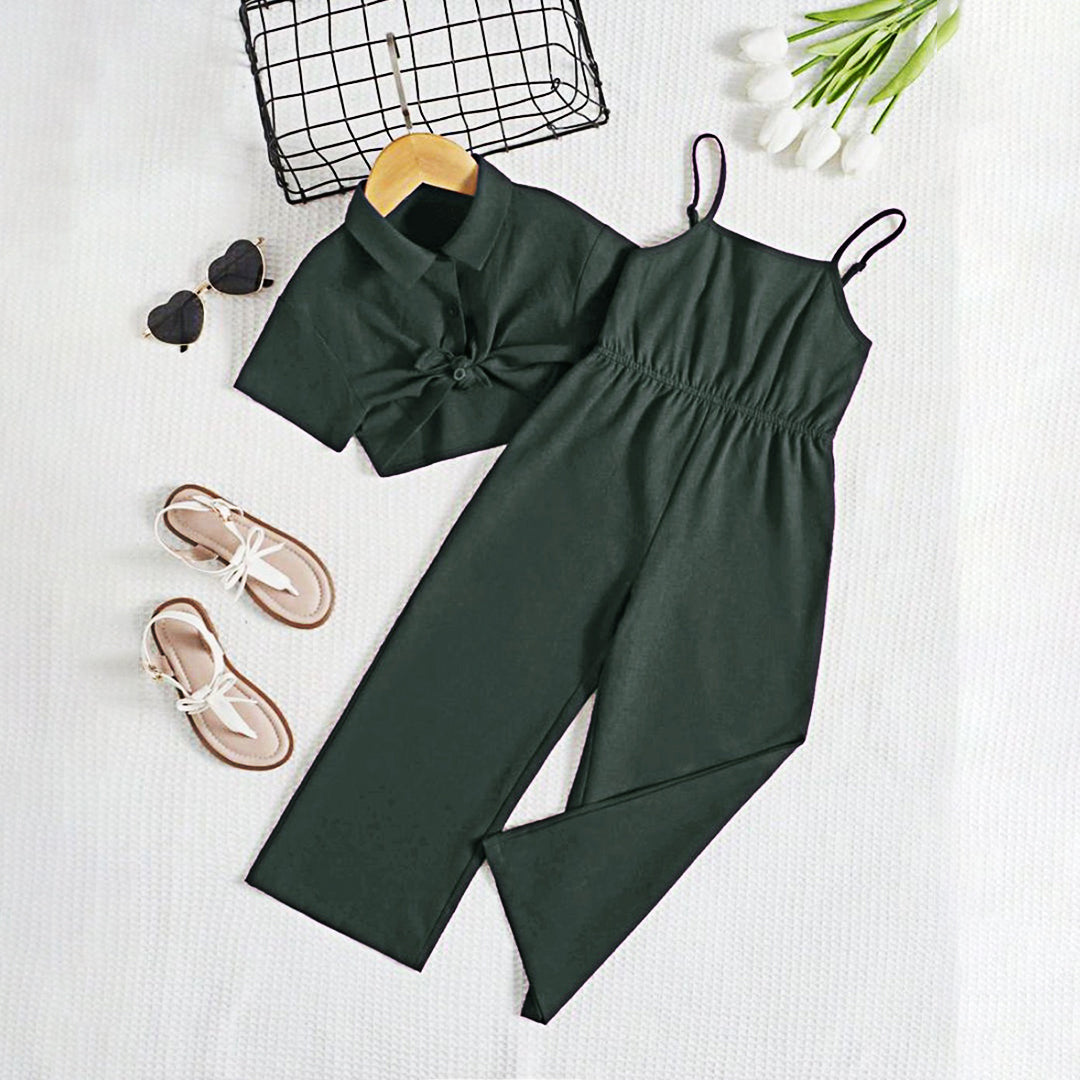 Midnight Charm Jumpsuit Set - Green Sleeveless Romper with Shorts