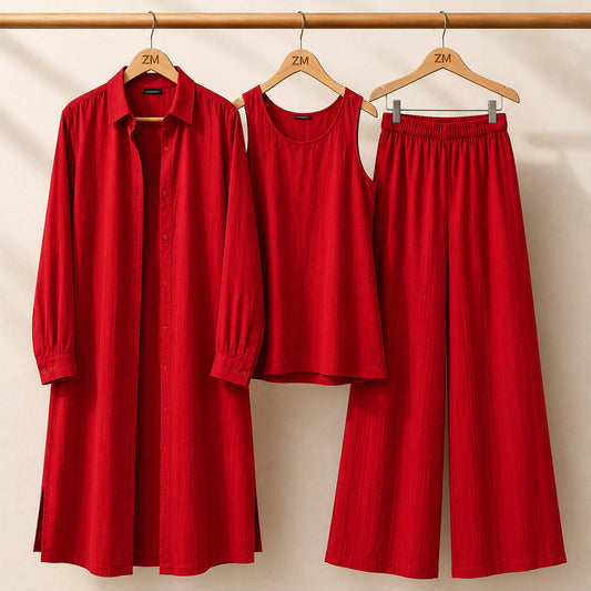 Modest Suit Long Top, Inner & Wide-Leg Pants 3-Piece