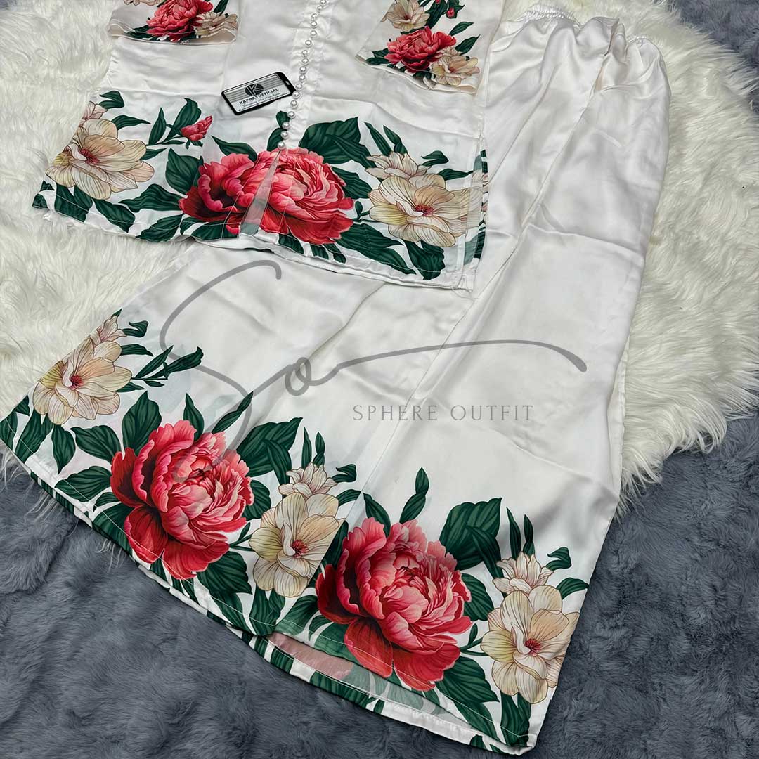 Floral Printed Two-Piece Suit - Satin Finish