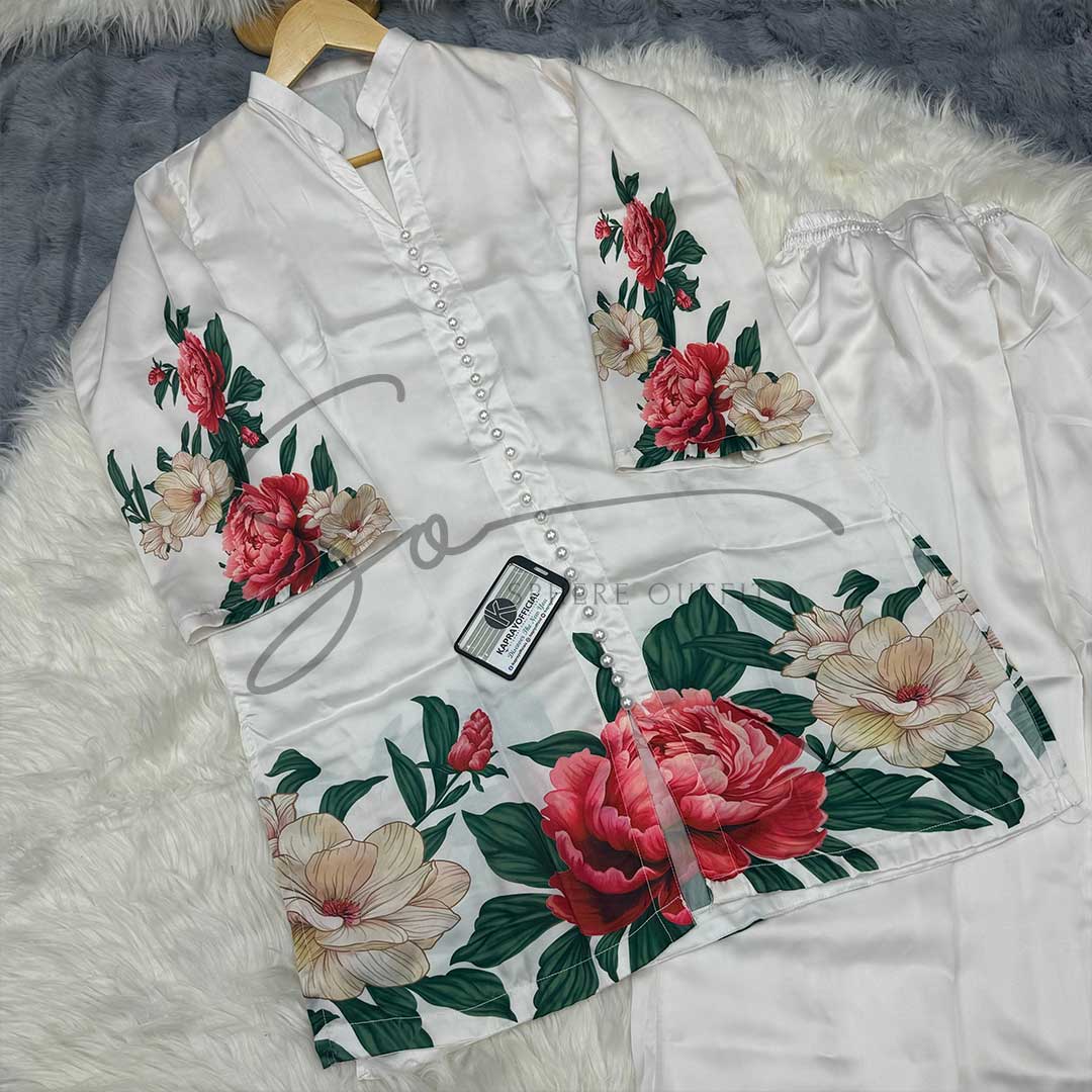 Floral Printed Two-Piece Suit - Satin Finish