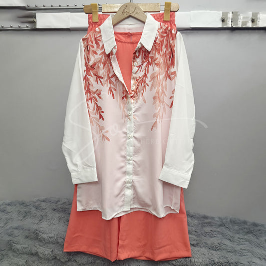 Leaf Print White Blouse – Casual Long Sleeves