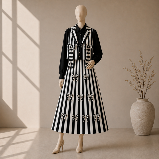 Elegant Striped Skirt Co-Ord Set Women