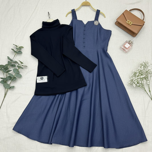 Elegant Denim Maxi with High Neck Detail