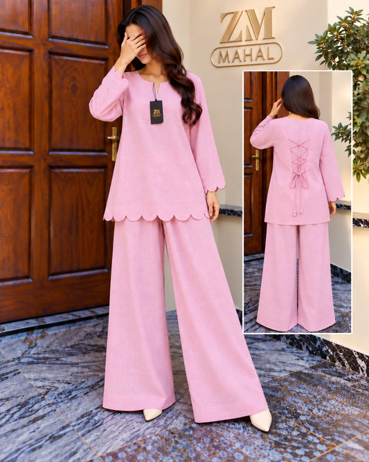 Zayra Scallop Lace-Up Co-Ord Set – 2 Piece