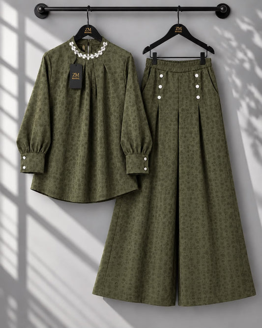 Zehra Luxe Floral Neckline Co-Ord Set ZM-039