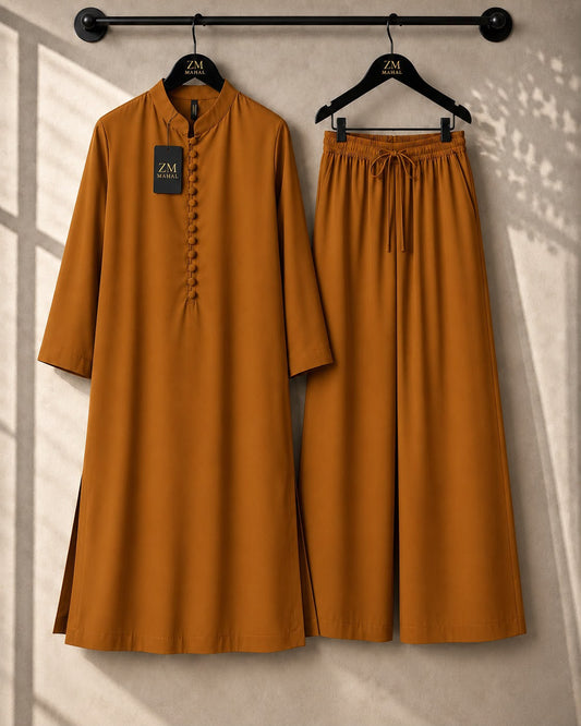 Women's modest kurta and wide-leg trouser 2-piece set ZM-021 in Mustard | SphereOutfit