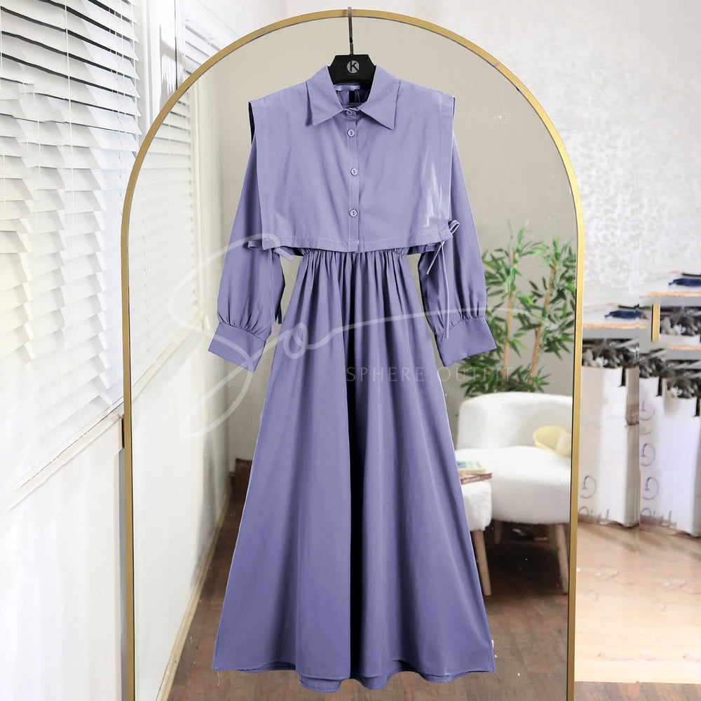 Lilac Premium Turkish Cote Maxi – Modest full-length dress with button-down front, imported georgette fabric, and elegant design.