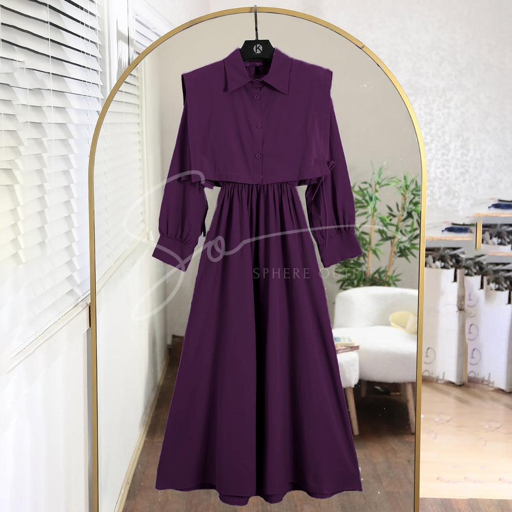 Majindah Premium Turkish Cote Maxi – Beautiful georgette maxi dress with a structured coat-style top and pleated waist.