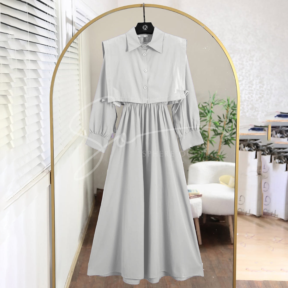 White Premium Turkish Cote Maxi – Classic full-length georgette dress with a buttoned bodice, perfect for formal and casual wear.