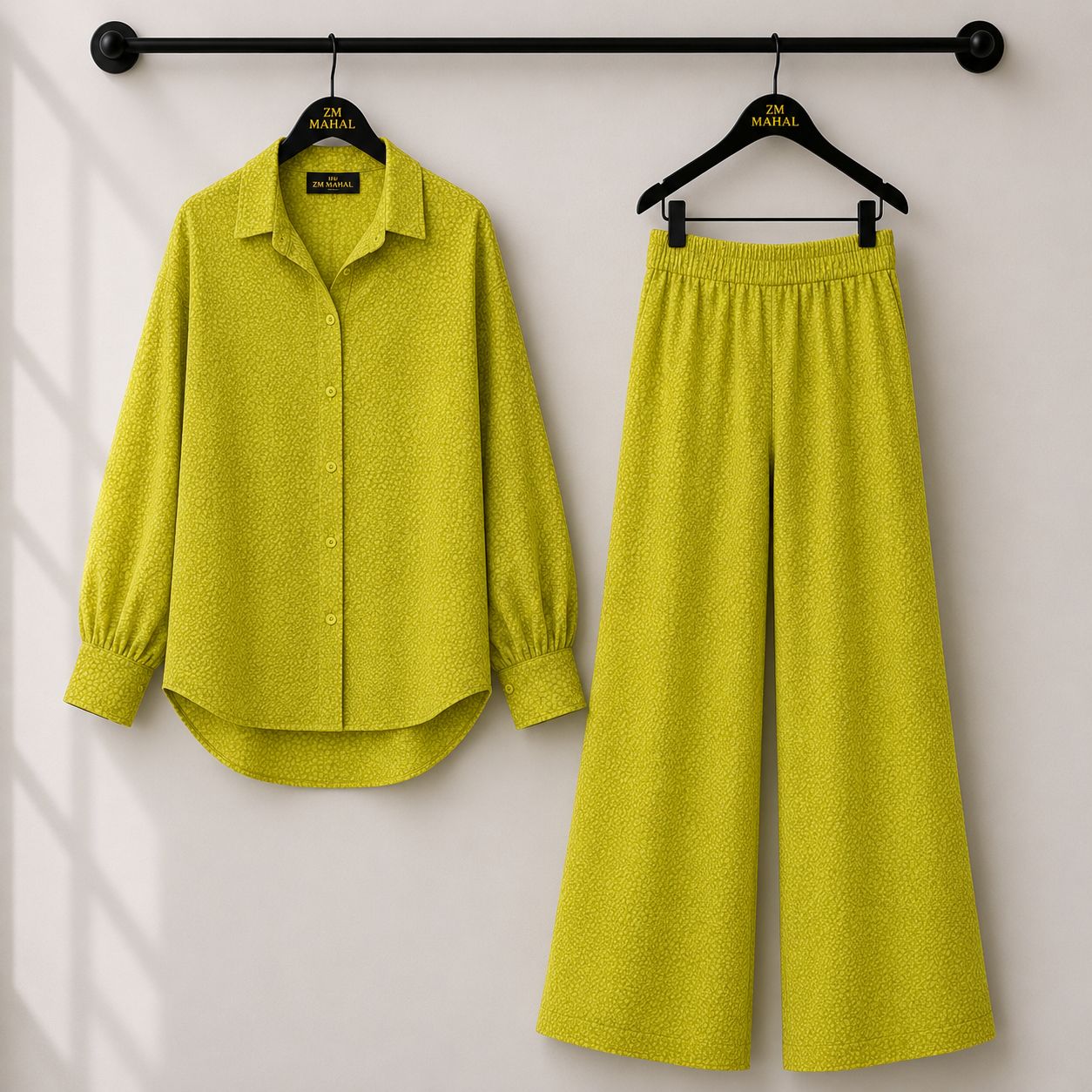 Women's lime textured shirt and wide-leg co-ord set – SphereOutfit