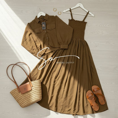 Elevate Your Wardrobe with Our Chic Smocked Maxi Dress & Cropped Collared Jacket Set!