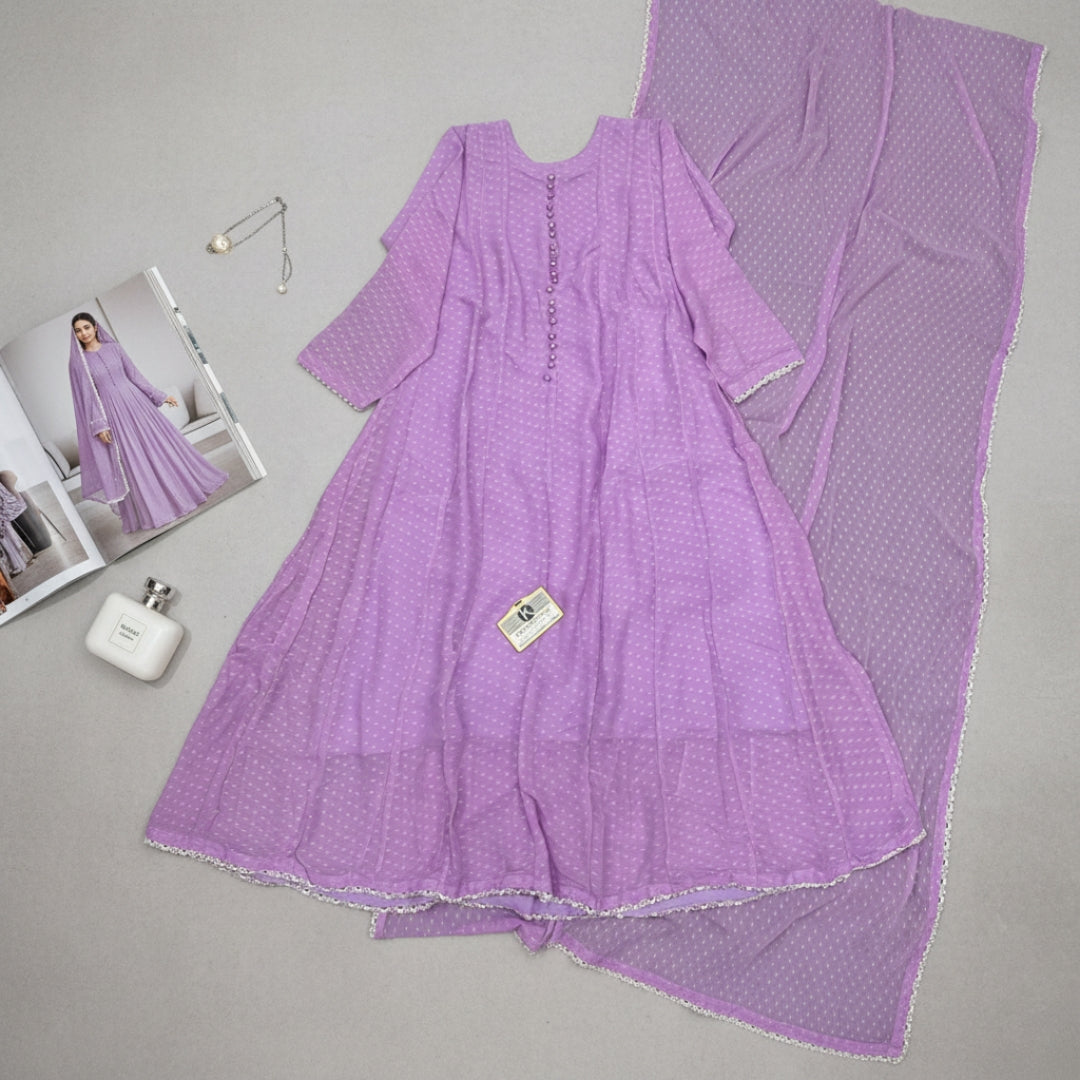 Bonanza Floral Chiffon Frock & Dupatta Set - 2 Pcs