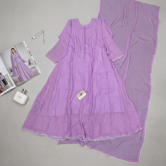 Bonanza Floral Chiffon Frock & Dupatta Set - 2 Pcs
