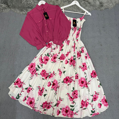 Women’s Floral Maxi Dress with Matching Crop Jacket