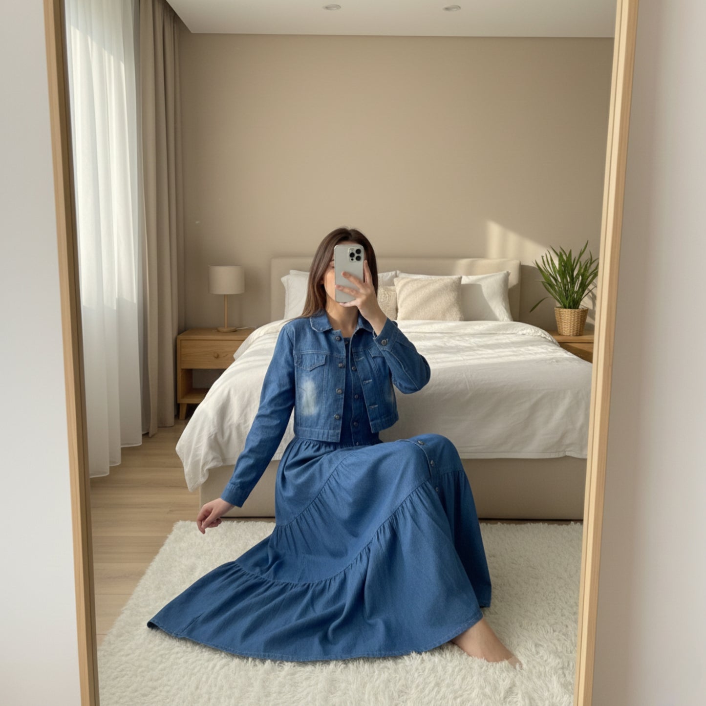 Denim Two-Piece Frock and Coat Set