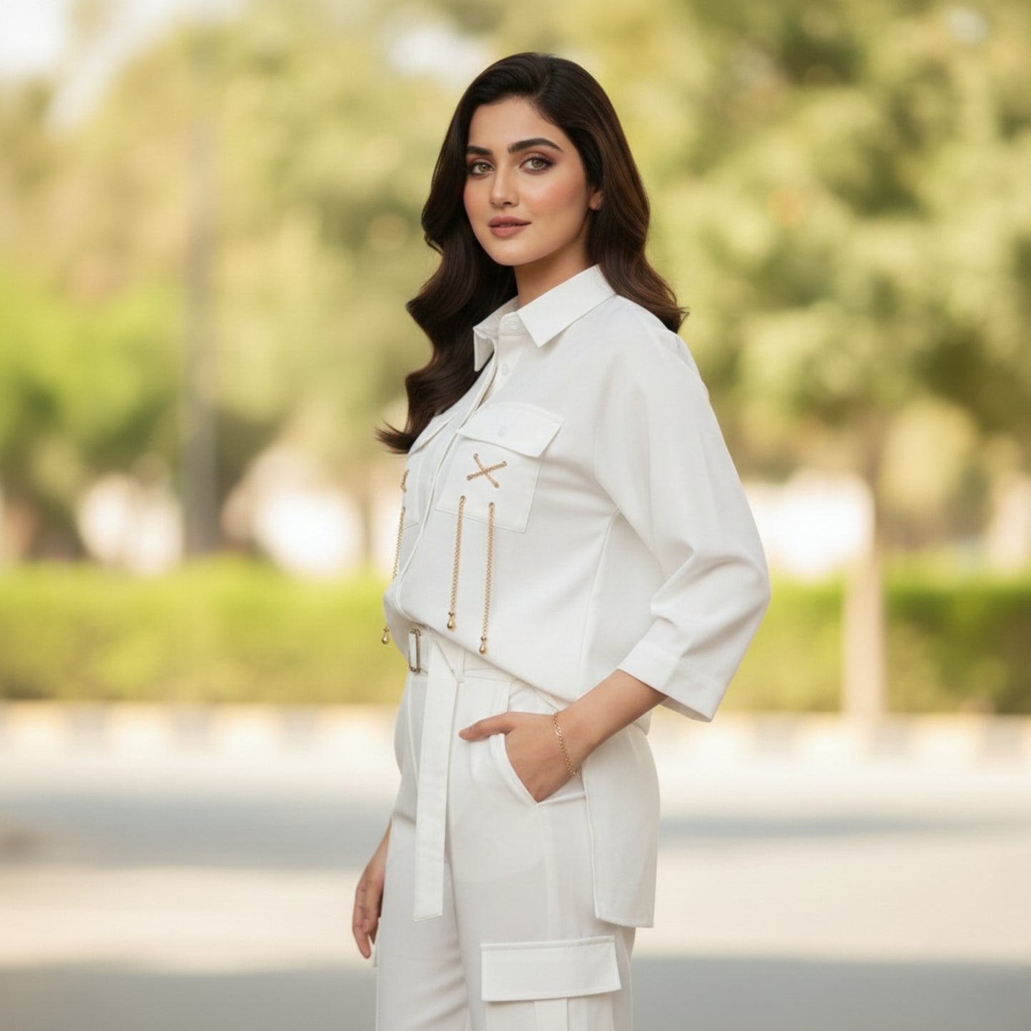 White Georgette Co-Ord Shirt & Trouser Set – SphereOutfit