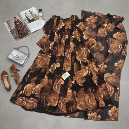 Bonanza Floral Chiffon Frock & Dupatta Set - 2 Pcs