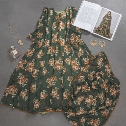 Bonanza Floral Chiffon Frock & Dupatta Set - 2 Pcs