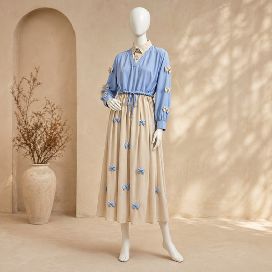 Elegant Bow Detail Two-Piece Maxi Dress Set for Women