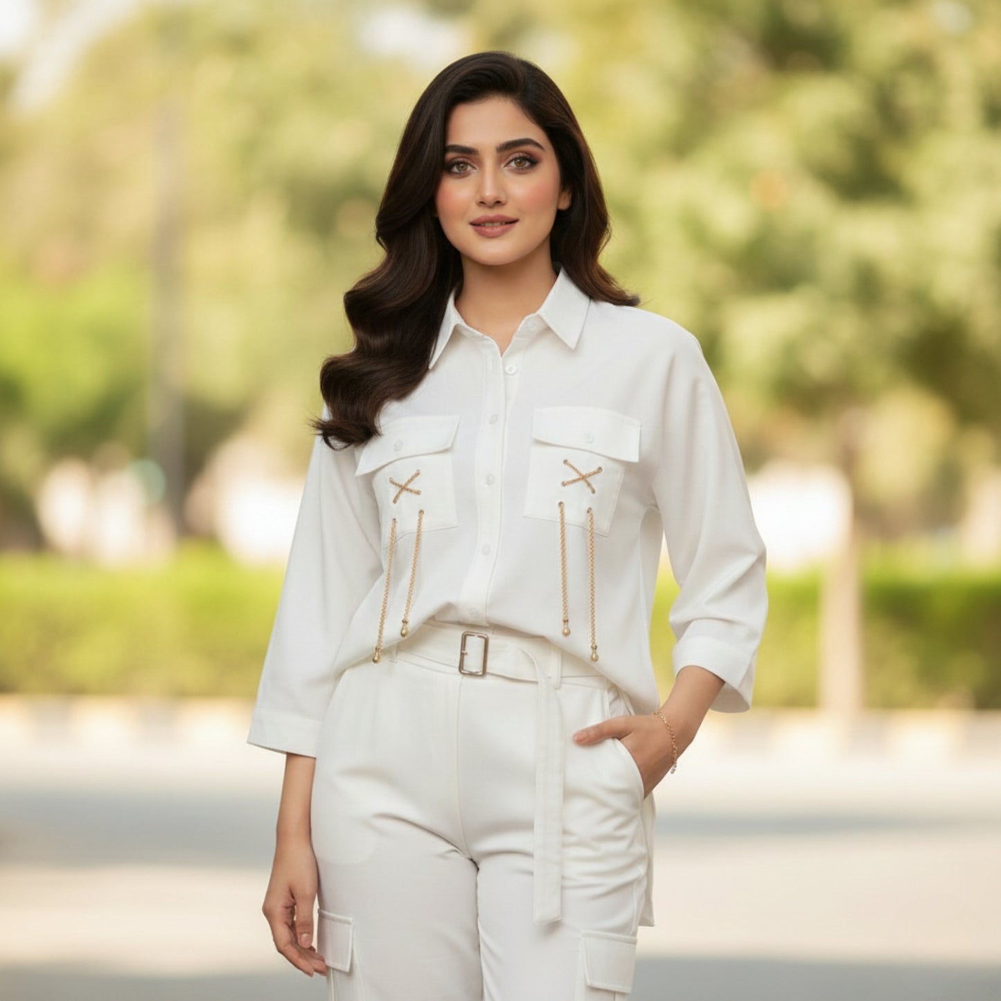 White Georgette Co-Ord Shirt & Trouser Set – SphereOutfit