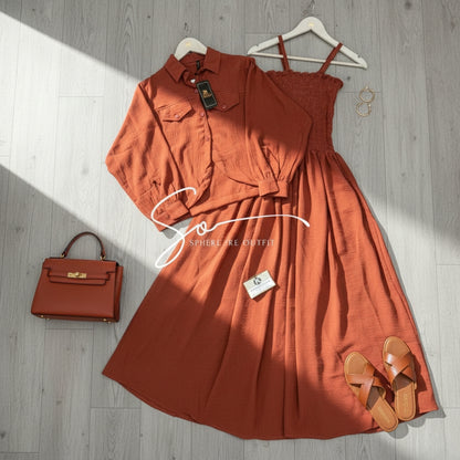 Elevate Your Wardrobe with Our Chic Smocked Maxi Dress & Cropped Collared Jacket Set!