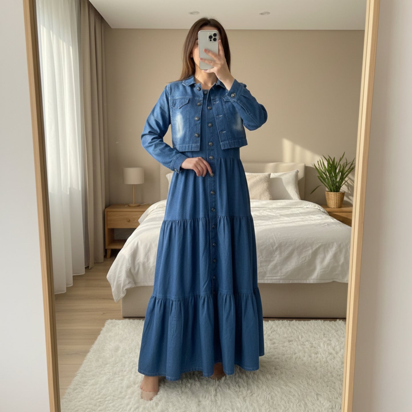 Denim Two-Piece Frock and Coat Set