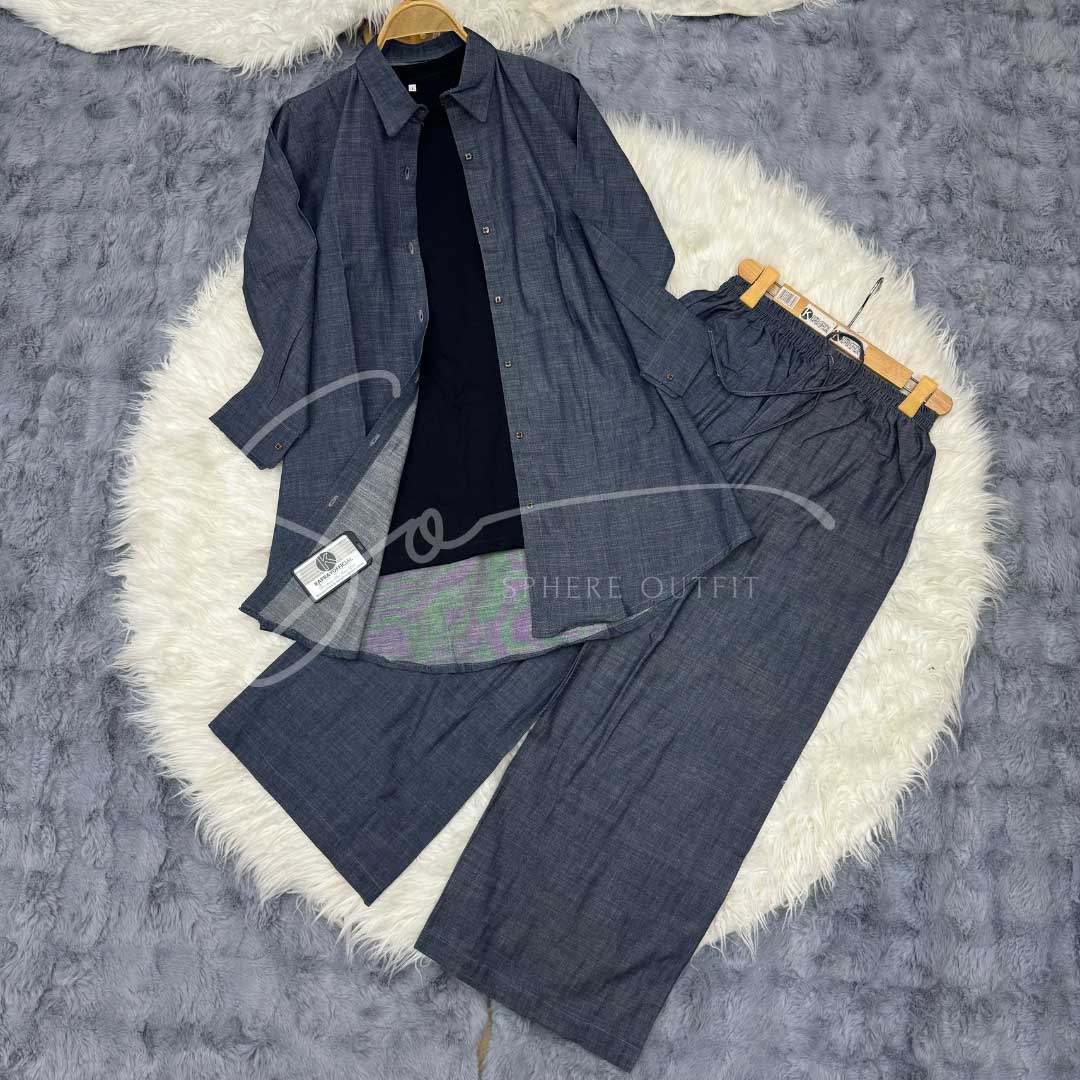 3-Piece Denim Co-Ord Set with Jersey Inner