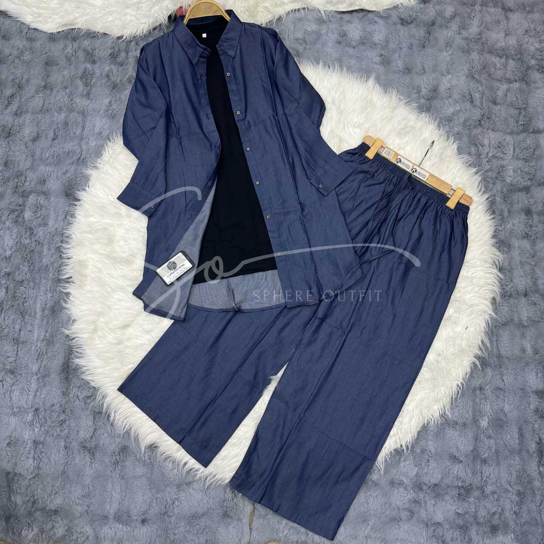 3-Piece Denim Co-Ord Set with Jersey Inner