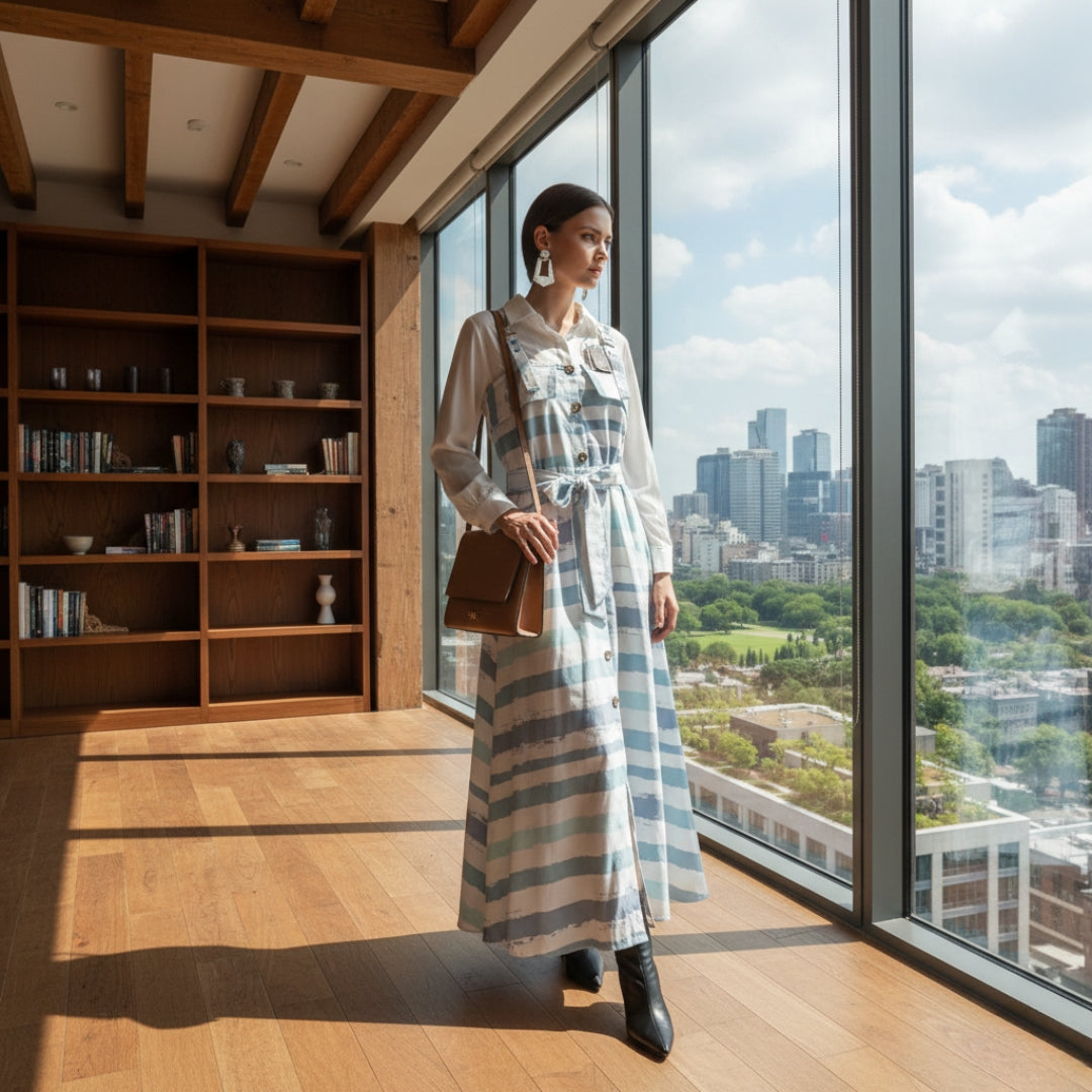 Luxe Turkish Maxi Dress & Shirt Set - Premium Korean Georgette (Versatile Style)