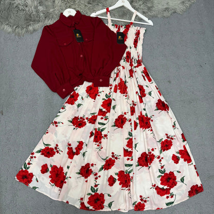 Women’s Floral Maxi Dress with Matching Crop Jacket