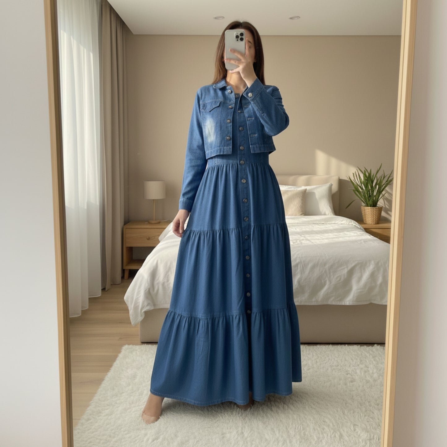Denim Two-Piece Frock and Coat Set