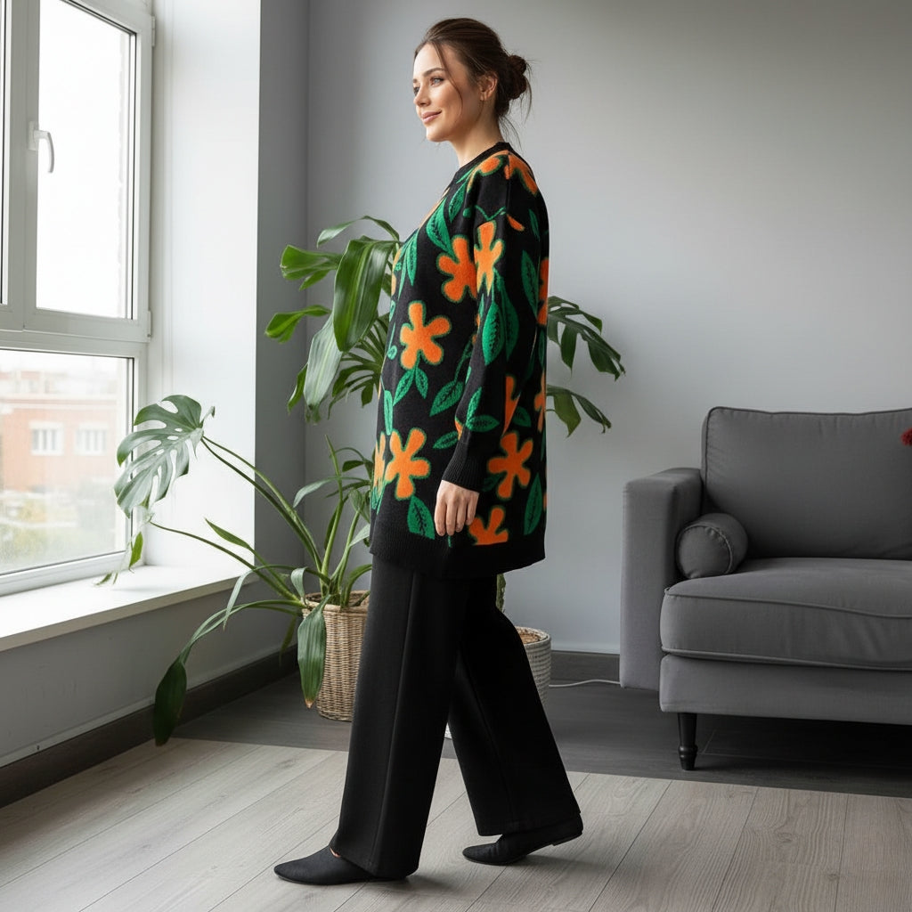 Women's Flower Print Fleece Tracksuit - Winter Wear