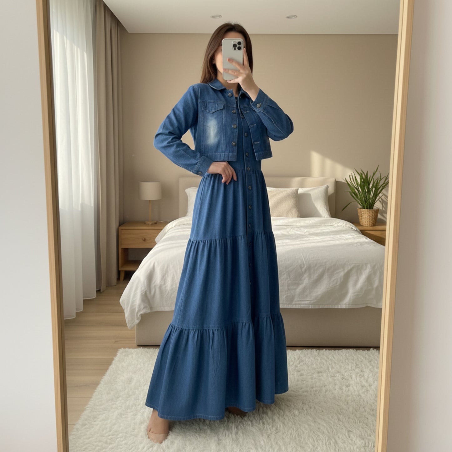 Denim Two-Piece Frock and Coat Set