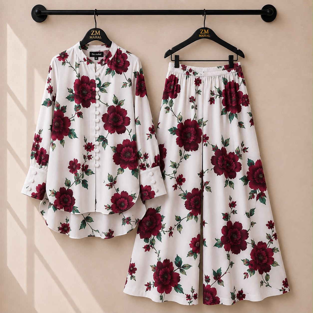 Floral Bloom Shirt and Palazzo Co-Ord Set in Print-01 | SphereOutfit