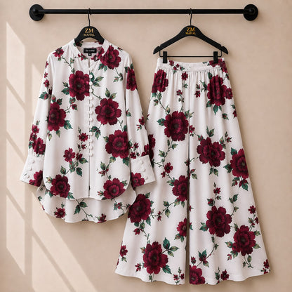 Floral Bloom Shirt and Palazzo Co-Ord Set in Print-01 | SphereOutfit