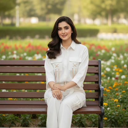 White Georgette Co-Ord Shirt & Trouser Set – SphereOutfit