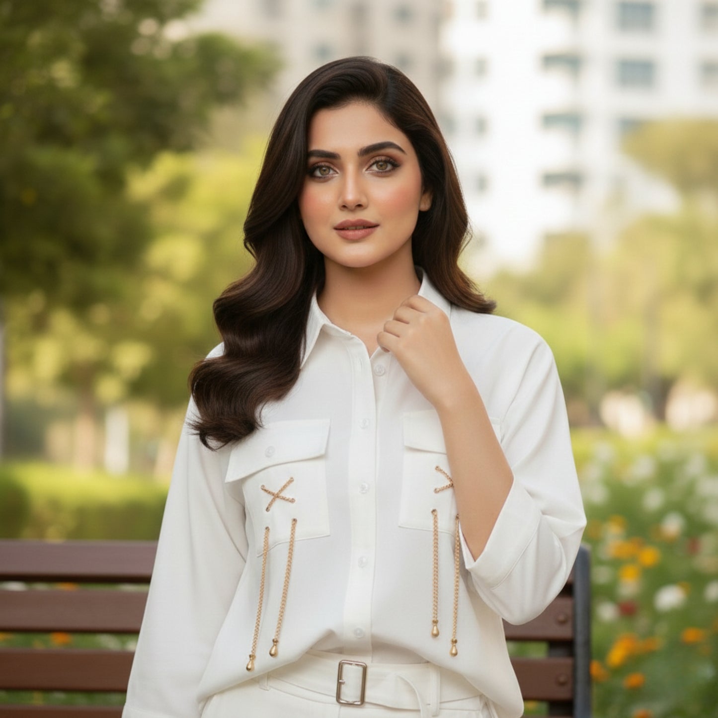 White Georgette Co-Ord Shirt & Trouser Set – SphereOutfit