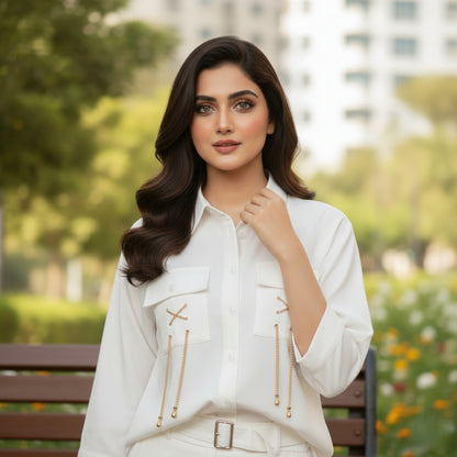 White Georgette Co-Ord Shirt & Trouser Set – SphereOutfit