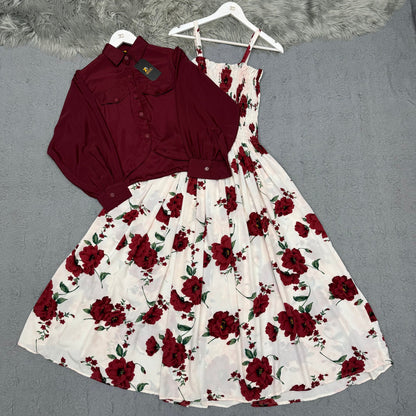 Women’s Floral Maxi Dress with Matching Crop Jacket