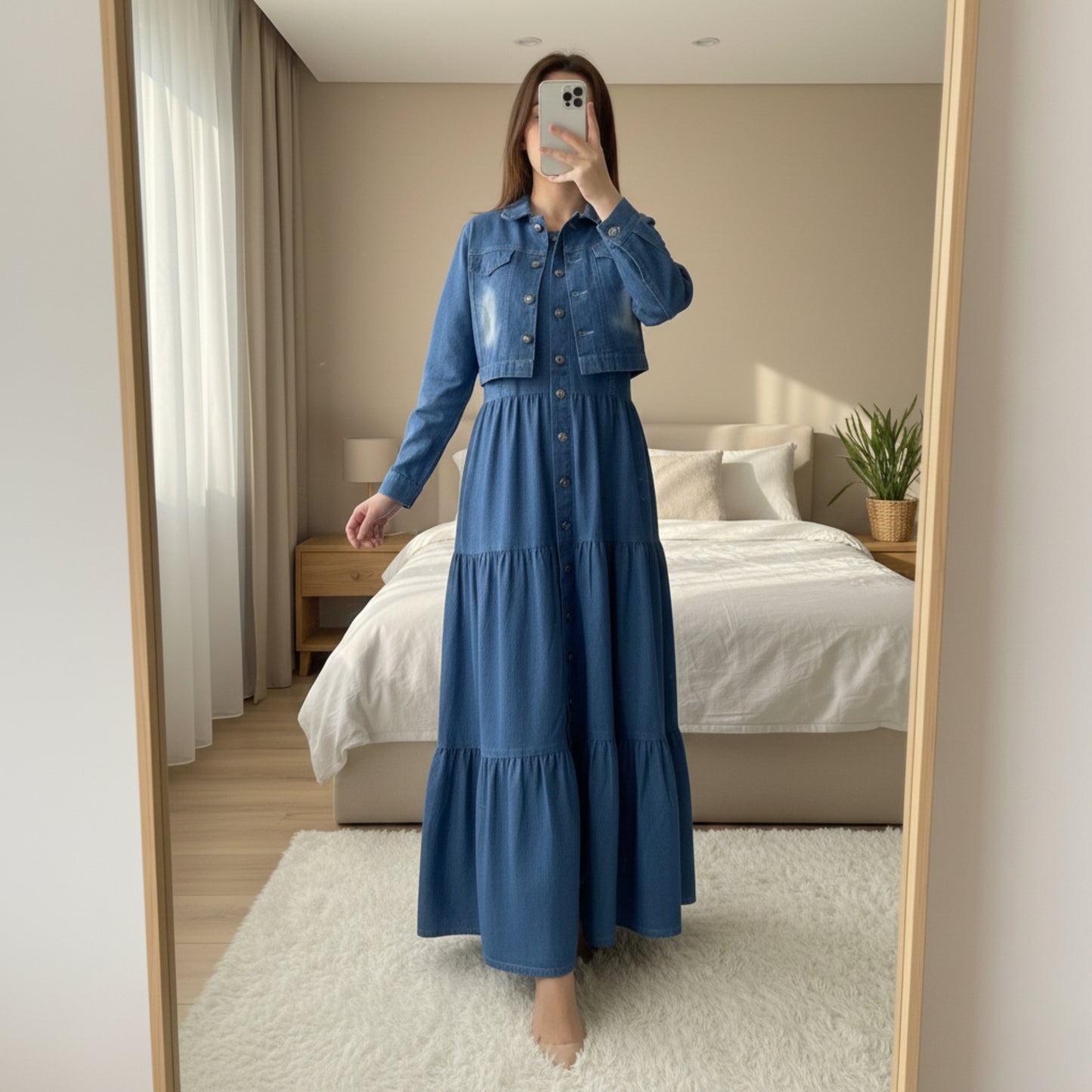 Denim Two-Piece Frock and Coat Set