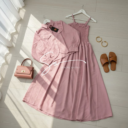 Elevate Your Wardrobe with Our Chic Smocked Maxi Dress & Cropped Collared Jacket Set!